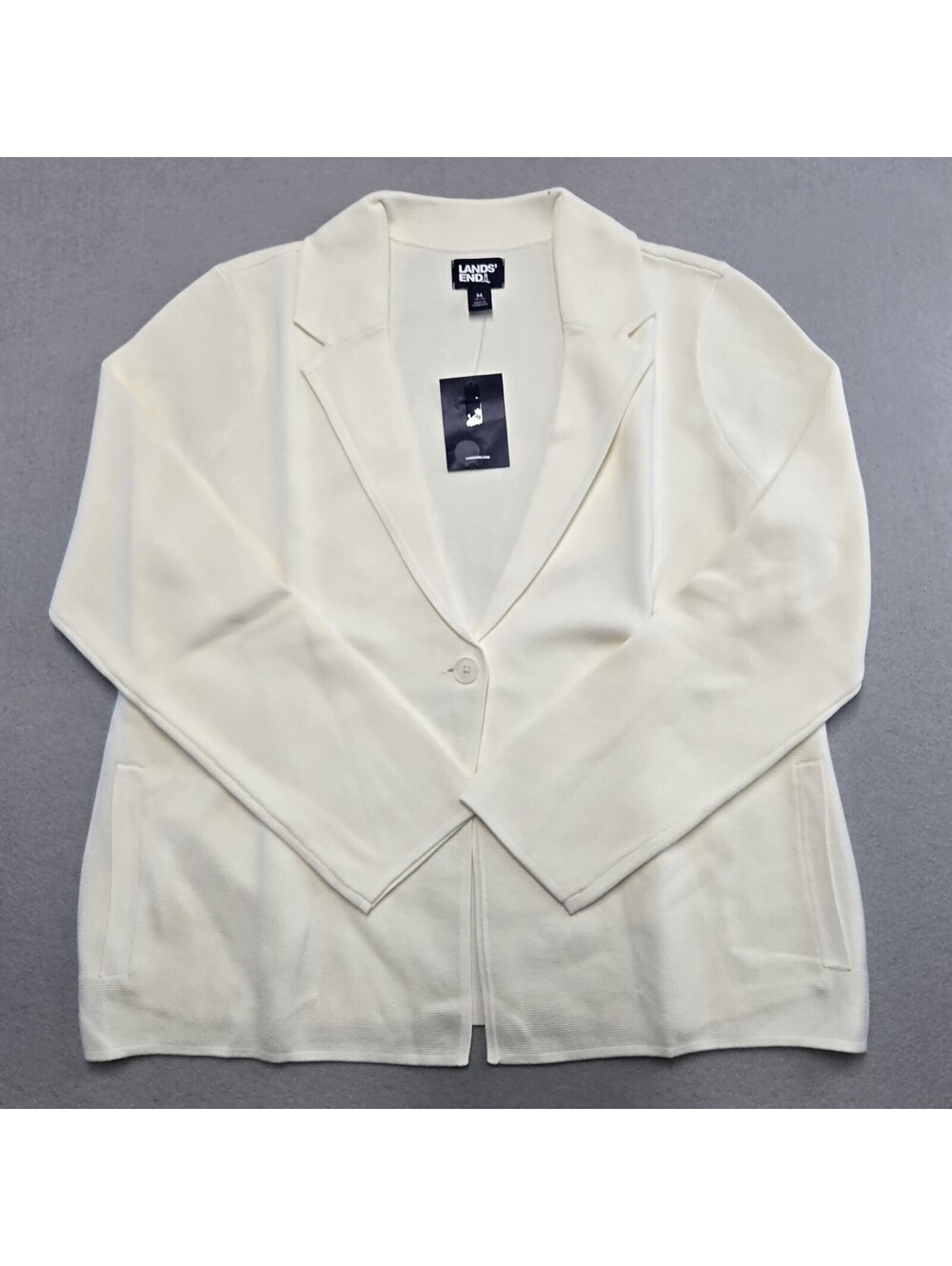 Lands' End Knit Blazer Cardigan Womens M Ivory Cotton Modal Button NWT 542603